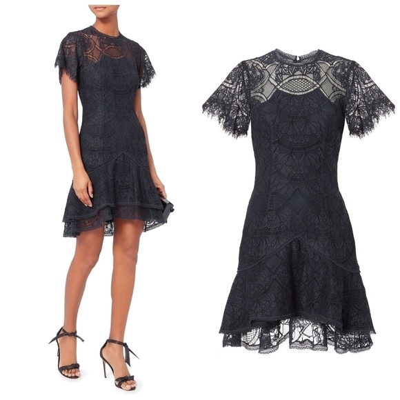 Jonathan Simkhai Navy Flutter Lace Mini Dress - Picture 1 of 6